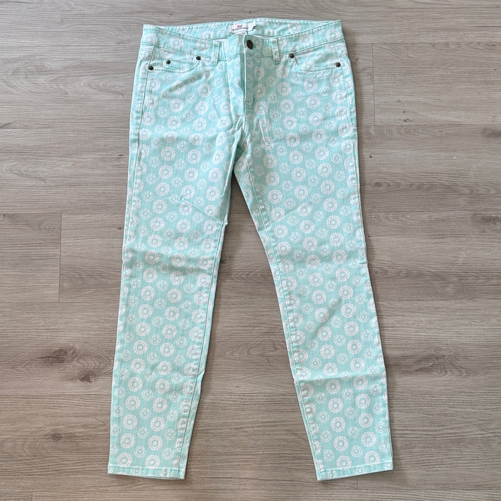 Vineyard Vines Turquoise and White Patterned Skinny Jeans
